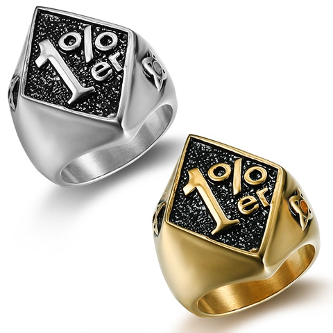 Men Signet Ring 316L Stainless Steel 1%er Logo Biker Punk Streetwear Hip Hop Style Jewelry Accessories For Men