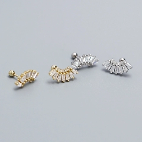 Orecchini In Argento Sterling 925 A Forma Di Ventaglio Con Zirconia Piercing Geometrico Gioielli Per Donne