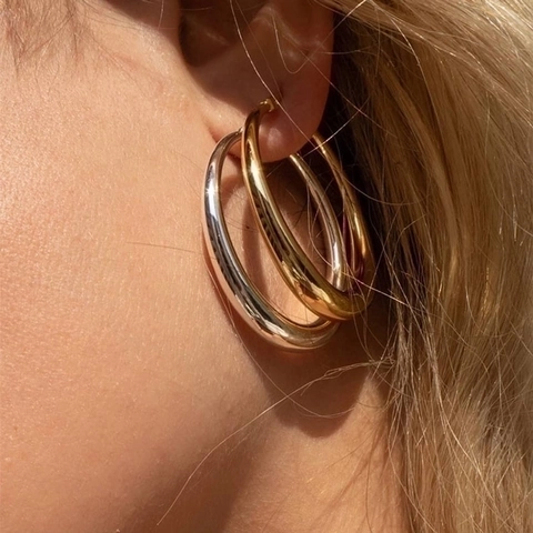 Boucles D Oreilles Créoles Épaisses Minimalistes Géométriques Polies Cuivre Plaqué Or Forme C Tige En Cuivre Vintage Femmes