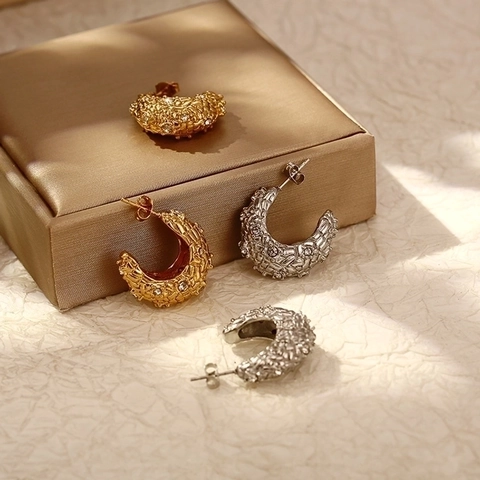 Pendientes De Aro En Forma De C Retro Acero Inoxidable Chapado En Oro De 18K Con Zircón Joyas De Moda Para Mujeres