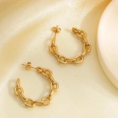 Orecchini a Cerchio a Forma di C in Acciaio Inossidabile a Catena Moda Europea per Donna Placcati in Oro 18K Gioielli Minimalisti