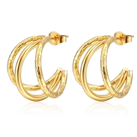 Drielaagse Getextureerde Geometrische Oorbellen 18K Verguld Roestvrij Staal Ronde Hoops Studs Mode Sieraden Dames Retro