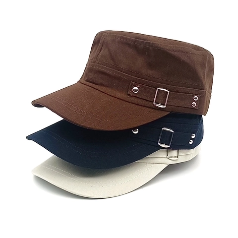Gorra Cadet De Algodón Y Poliéster Estilo Militar Sombrero Plano Con Hebilla De Metal Ajustable Color Sólido Casual Para Hombre Mujer