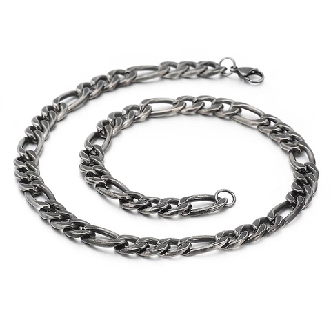 Collier Chaîne Figaro Acier Inoxydable Vintage Look Argent Antique Style Streetwear Pour Hommes