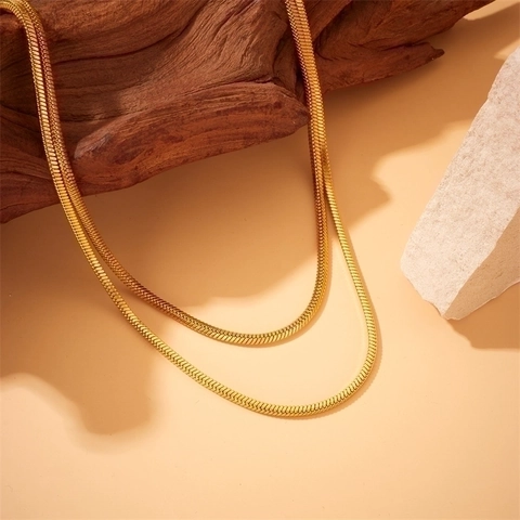 Layered Snake Bone Chain Necklace Stainless Steel Golden Minimalist Fashion Jewelry For Women Elegant Simple Punk Style