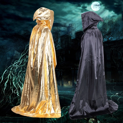 Cape De Déguisement Halloween À Capuche En Satin Métallisé Pour Fête De Cosplay Costume De Faucheuse Vampire Adultes Enfants