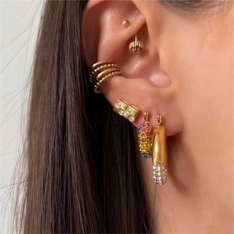 Retro Creolen Aus Edelstahl Mit Strass 18K Vergoldet Geometrische C-Form Schmuck Zubehör Für Frauen