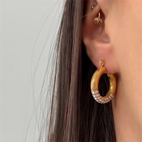 Retro Creolen Aus Edelstahl Mit Strass 18K Vergoldet Geometrische C-Form Schmuck Zubehör Für Frauen