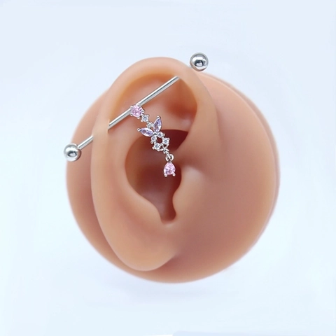 Ästhetischer Schmetterling Industrial Barbell Piercing Kupfer Lange Stange Strass Eingelegt Körperschmuck Für Damen Herren Piercing Zubehör