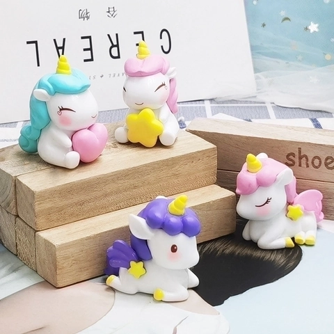 Cute Cartoon Unicorn Cake Toppers Resin Miniature Figurines For Birthday Party Dessert Table Decoration Macaron Colors