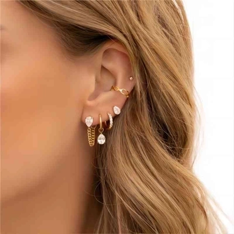 Pendientes De Aro De Acero Inoxidable Circon Geometrico Corazon Gota Huggie Para Mujer Joyeria De Moda Chapada En Oro