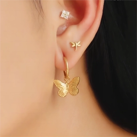 Pendientes De Aro De Acero Inoxidable Chapados En Oro De 18K Con Colgante De Mariposa Abeja Sol Estilo Francés Joyería Vintage Para Mujer
