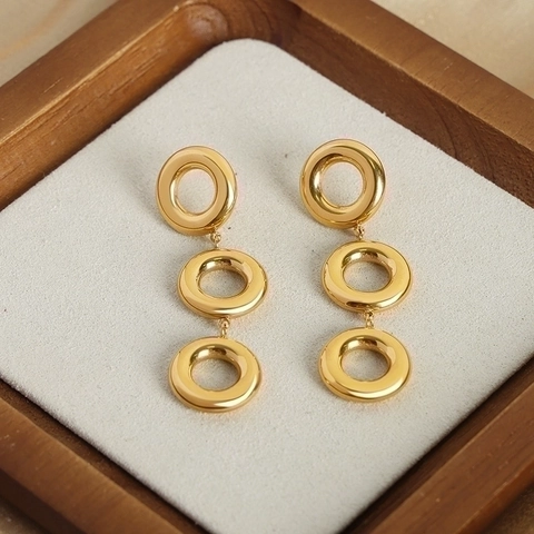 Geometric Circles Stainless Steel Necklace Bracelet And Drop Earrings Minimalist Chic Gold Plated Jewelry