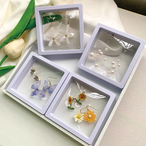 Floating Jewelry Display Box PE Membrane Transparent Plastic Case Square Anti-Oxidation Frame For Necklace Earring Ring