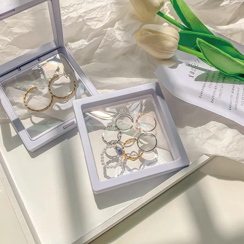 Floating Jewelry Display Box PE Membrane Transparent Plastic Case Square Anti-Oxidation Frame For Necklace Earring Ring