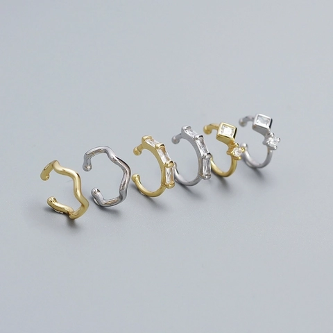 925 Sterling Silver Ear Cuff Non Pierced Zircon Geometric Stackable Wave Earrings For Women Minimalist Individual Jewelry
