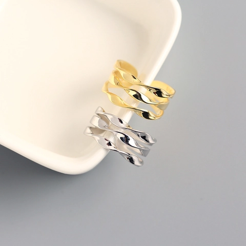 925 Sterling Silver Ring Twisted Three-Layer Design Adjustable Open Ring Minimalist Fashion Hand Jewelry For Women
