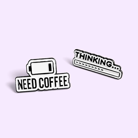 Δημιουργικές Καρφίτσες Σμάλτου Thinking Progress Bar Need Coffee Μπαταρία Badges από Κράμα για Σακίδια Ρούχα Αξεσουάρ