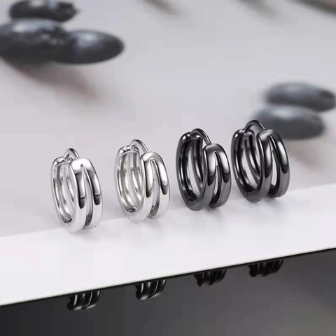 Orecchino A Cerchio A Triplo Strato In Rame Con Perno In Argento Geometrico Cavo Gioielli Minimalisti Per Uomo Unisex
