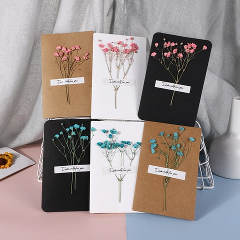 Handmade Dried Flower Greeting Card Special Paper Vintage Blank Message Birthday Wedding Anniversary Especially For You