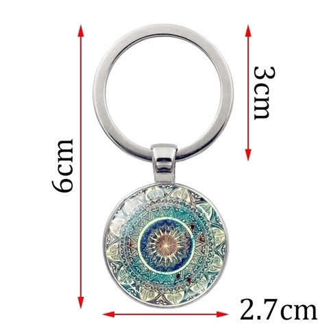 Mandala Bloem Des Levens Sleutelhanger Metaal Glas Cabochon Hanger Boheemse Kunst Sleutelring Voor Auto Tas Decoratief