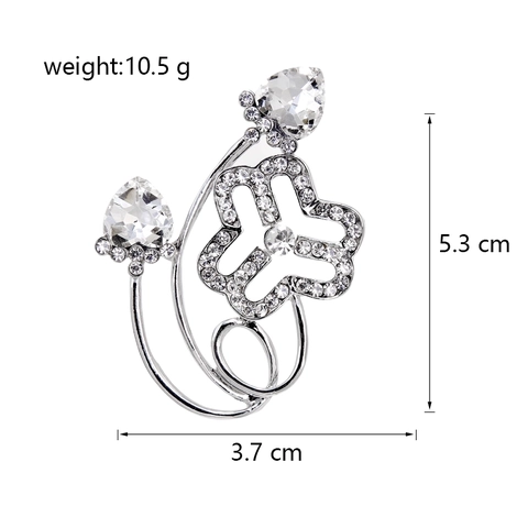 Elegant Alloy Rhinestone Floral Heart Brooch Pin For Women Fashion Suit Dress Accessory Rose Gold Silver Plated Jewelry Gift
