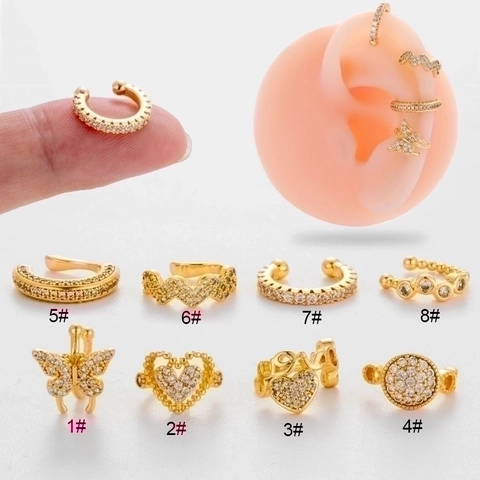 Butterfly Heart Geometric Ear Cuff Non Pierced Cartilage Clip Earrings Copper Zircon Micro Pave Fashion Jewelry For Women