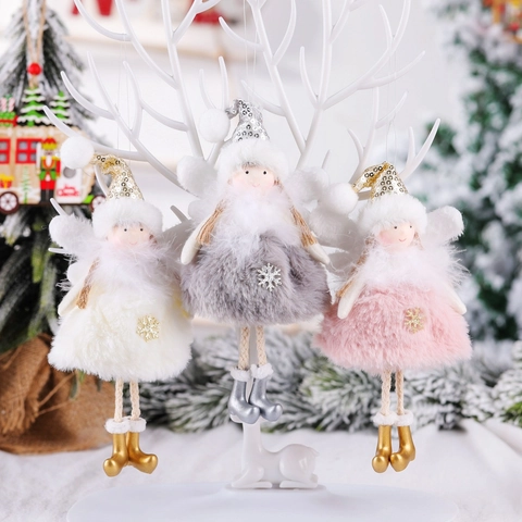 Angelo Di Natale Bambola Ornamento Da Appendere Peluche Pelliccia Sintetica Paillettes Ali Decorazione Albero Di Natale Stile Nordico