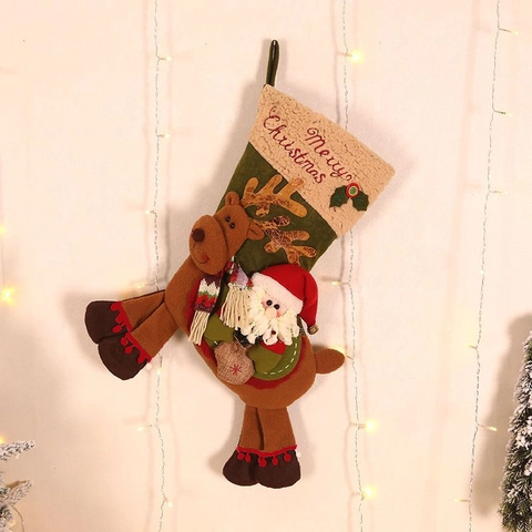 3D Plush Christmas Stocking Large Santa Snowman Reindeer Gift Bag For Fireplace Hanging Decoration Xmas Party Decor
