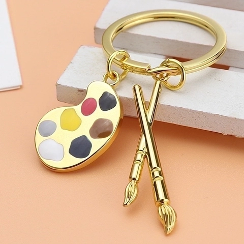 Artistic Zinc Alloy Palette And Paintbrush Keychain Metal Creative Painting Tools Pendant For Artist Student Graduation Gift