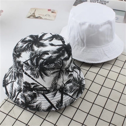 Chapeau Bob Réversible en Poliestere pour Hommes Femmes Décontracté Protection Solaire Imprimé Cocotier Ananas Floral