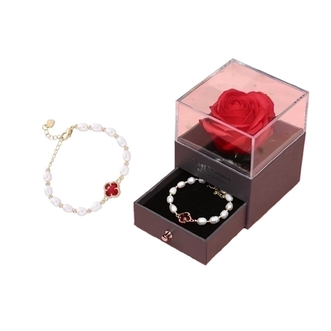 Ewige Rose Schmuckkästchen Herz Projektion Halskette Künstliche Perle Klee Armband Geschenk Romantisches Valentinstag Geschenk Damen