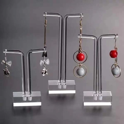 Clear Acrylic Earring Display Stand T-Shape Jewelry Holder Stud Showcase Organizer Professional Counter Props Transparent