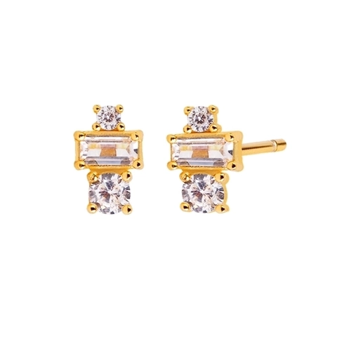 Zircon Stud Earrings Geometric Copper With 925 Sterling Silver Earring Post Minimalist Trendy Jewelry For Women Fashion Accessory