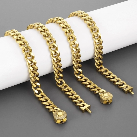 Collana A Catena Cuban Link Da Uomo Placcata In Oro Acciaio Inossidabile Con Chiusura In Strass Gioielli Hip Hop Punk