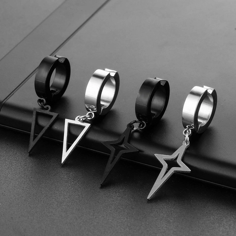 Orecchini A Cerchio Minimalisti Punk In Acciaio Inossidabile Con Pendenti A Croce Triangolo Stella Gioielli Gotici Neutri