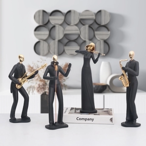 Moderne Abstrakte Figur Skulptur Figur Harz Musikband Athlet Tänzer Nordic Home Office Dekor Schwarz Gold Silber