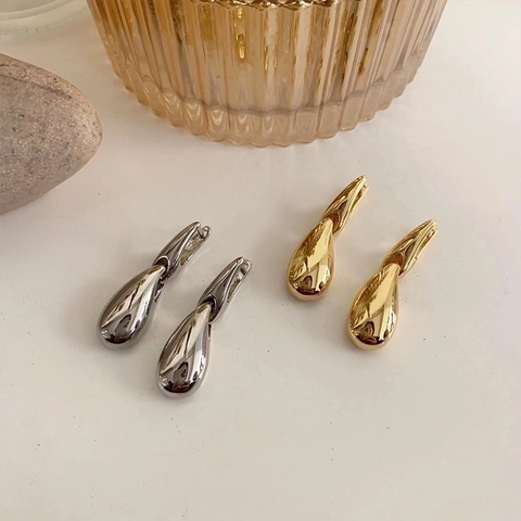 Pendientes de Gota de Agua de Latón Retro para Mujer Chapado en Oro Plata Minimalista Metálico Lágrima Joyería de Moda