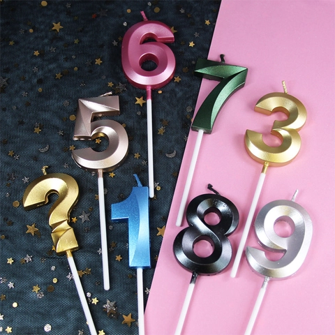 Birthday Number Candles Geometric Metallic Paraffin Wax Cake Decoration For Anniversary Wedding Party Celebration