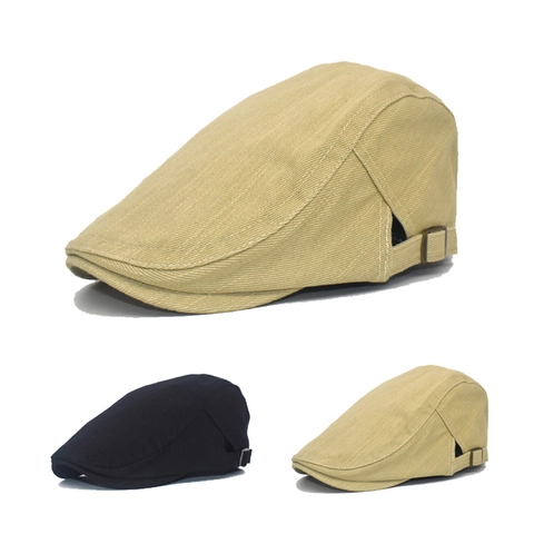 Vintage Flat Cap Pure Cotton Beret Ivy Cabbie Hat Adjustable Metal Buckle Breathable Sunshade Casual Solid Color For Men Women