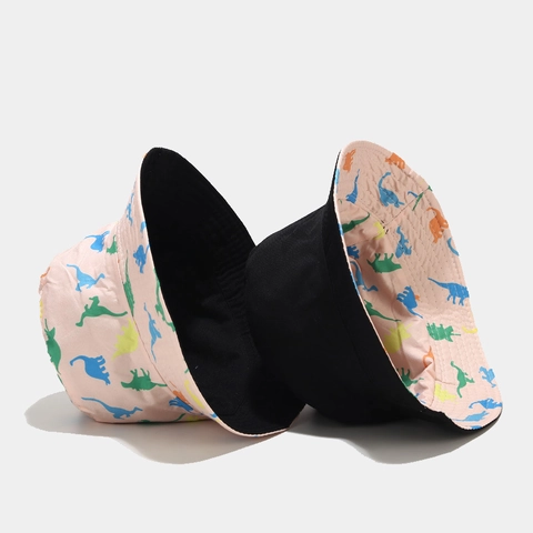 Cappello Pescatore Cotone Reversibile Protezione Solare Esterno Casual Stampa Dinosauro Unisex Doppia Faccia