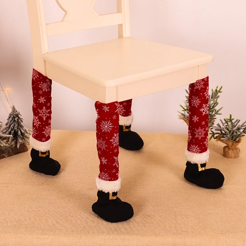 Housses de Pieds de Chaise de Noël en Tissu Brossé Imprimé Flocon de Neige Style Bottes d'Elfe Rouges Chaussettes de Meubles Antidérapantes Décoration de Noël