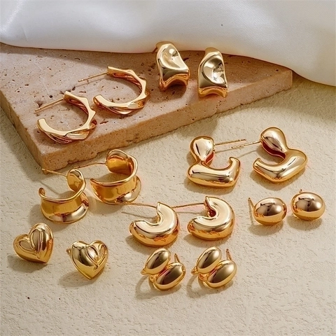 Minimalistische Geometrische Goldene Ohrringe Edelstahl Mit Kupfernadel Herz Unregelmäßig Chunky Hoop Stecker Schmuck Damen