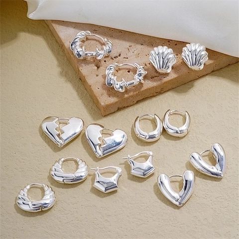 Stainless Steel Hoop Ohrringe Mit Kupfer Ohrstecker Geometrische U-Form Herz Muschel Spiral Poliert Minimalistisch Damen