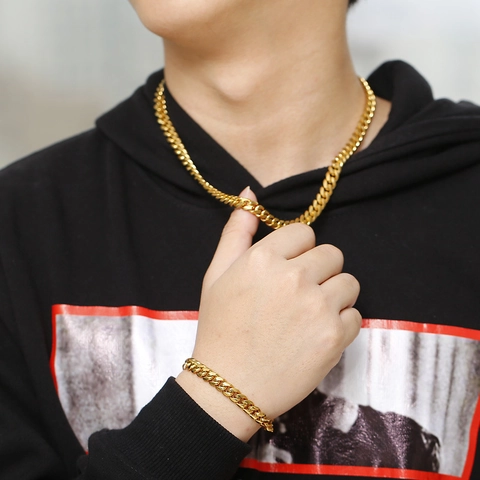 Cuban Link Ketting En Armband Roestvrij Staal Gepolijst Hip Hop Streetwear Mode Sieraden Voor Mannen