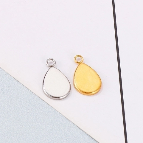 Stainless Steel Teardrop Bezel Pendants Trays Blank Base Settings For DIY Jewelry Making Geometric Hanging Charms