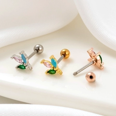 Fashion Stainless Steel Cartilage Earring For Women Colorful Zirconia Flower Stud Earrings With Screw Ball Back Jewelry