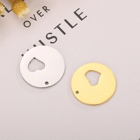 Stainless Steel Round Heart Cutout Pendant Charms Minimalist Hollow Heart Geometric Jewelry Making Findings For Necklace