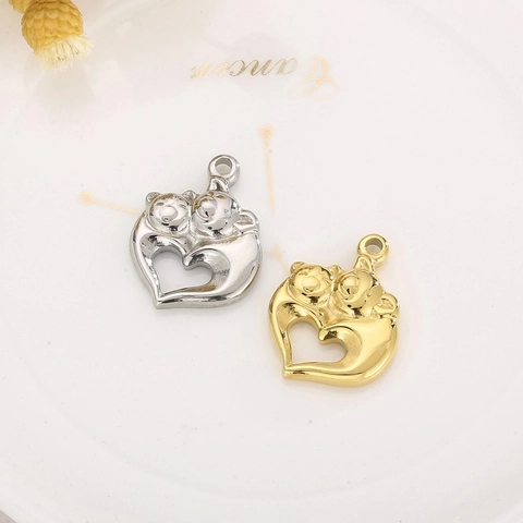 Colgante De Corazón De Acero Inoxidable Con Diseño De Animales Abrazados Para Joyería DIY Accesorios Creativos