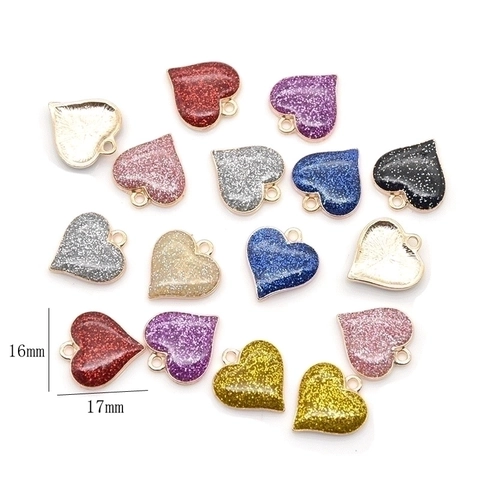 Hartvormige Bedels Glanzende Glitter Emaille Hangers Zinklegering Metaal Voor Doe Het Zelf Sieraden Maken Kettingen Oorbellen